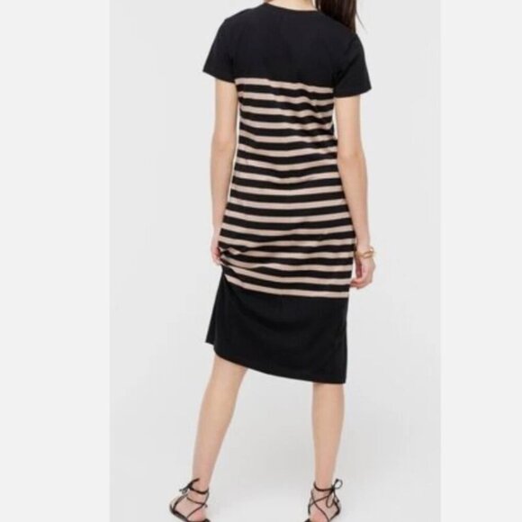 J Crew T Shirt Cotton Midi Dress Large Black Stripe Crew Neck ALine Relaxed - Picture 6 of 7